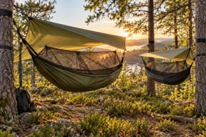 Hamacs avec moustiquaire installés en forêt