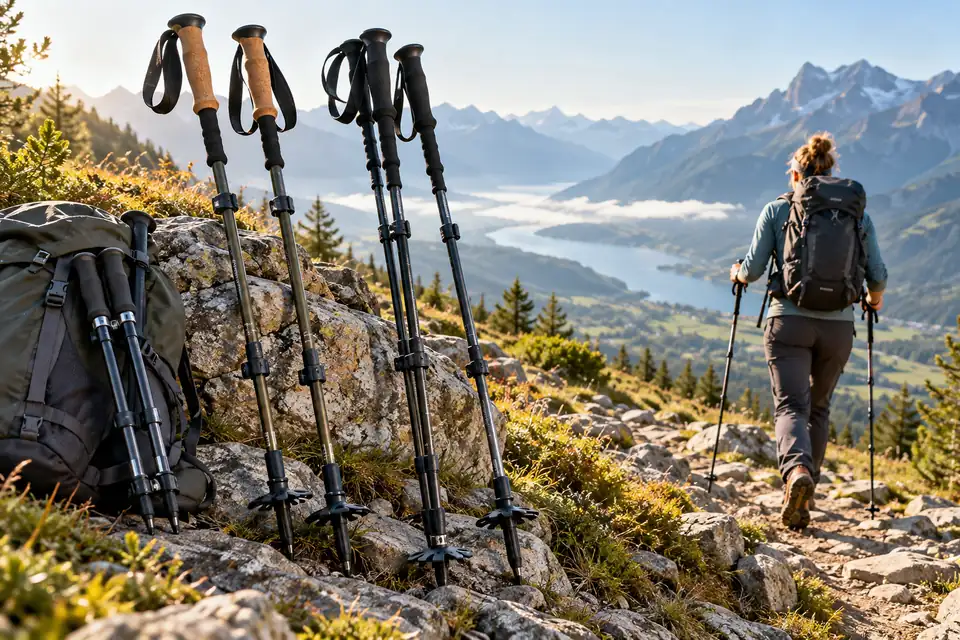 Bâtons de randonnée télescopiques sur un sentier alpin