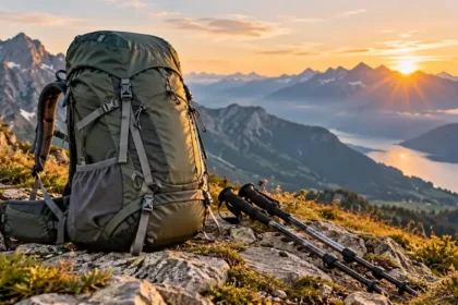Sac à dos de randonnée sur un sentier de montagne
