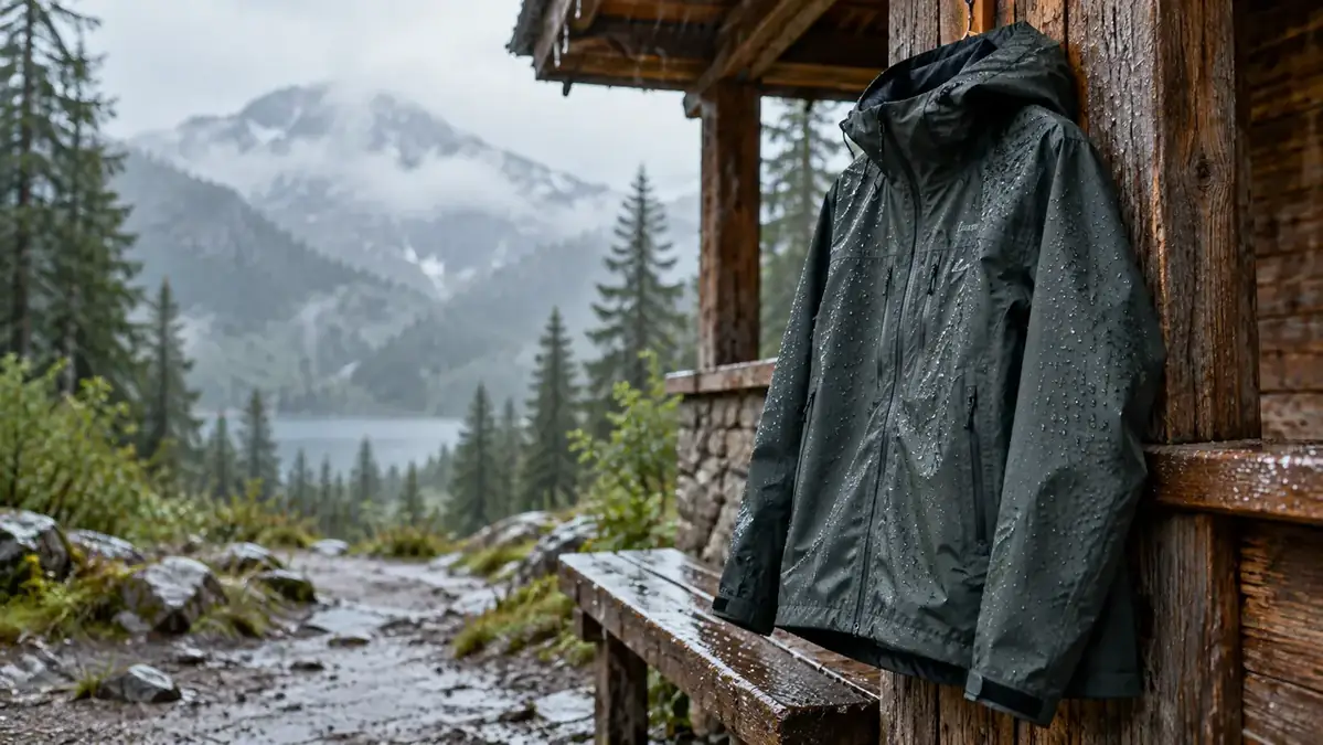 Veste de pluie de randonnée sous une averse