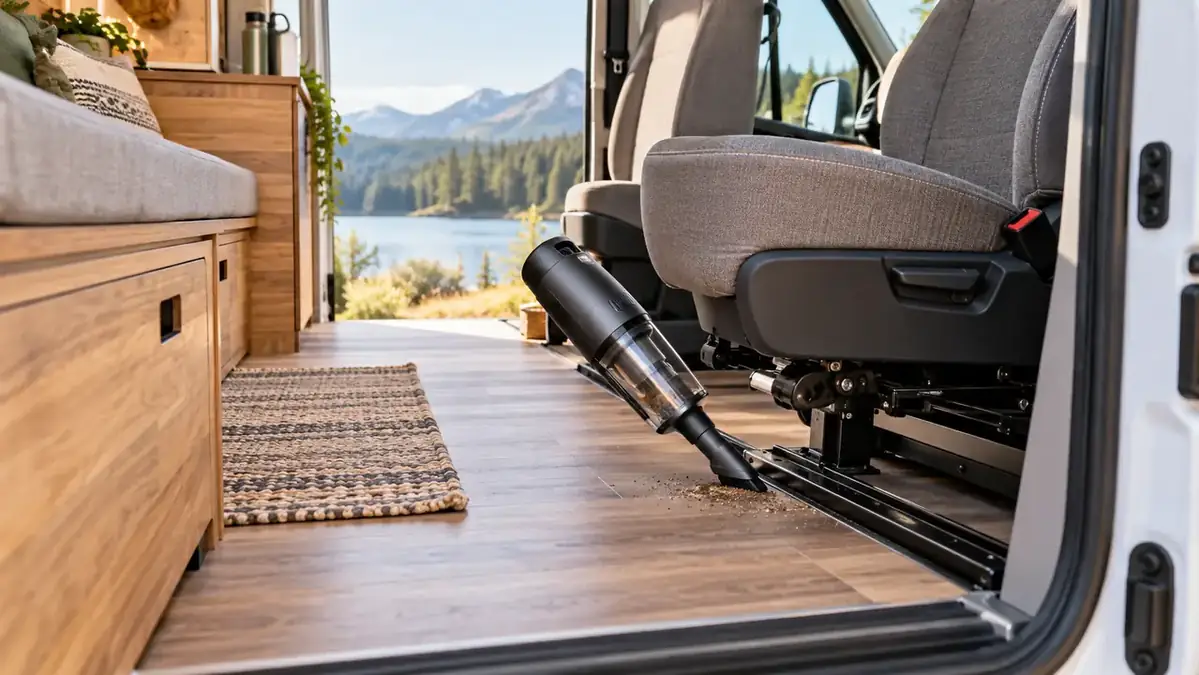 Aspirateur compact dans un camping-car