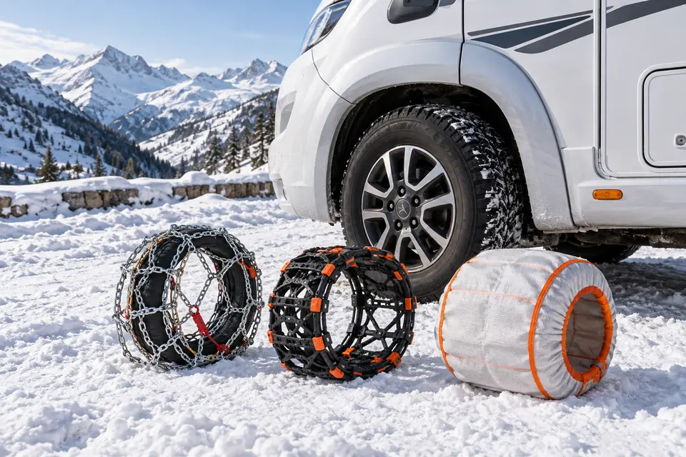 Chaînes à neige adaptées aux camping-cars en hiver