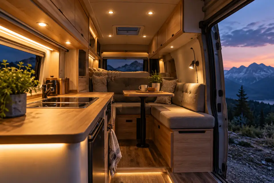 Éclairage LED 12 V dans un camping-car moderne