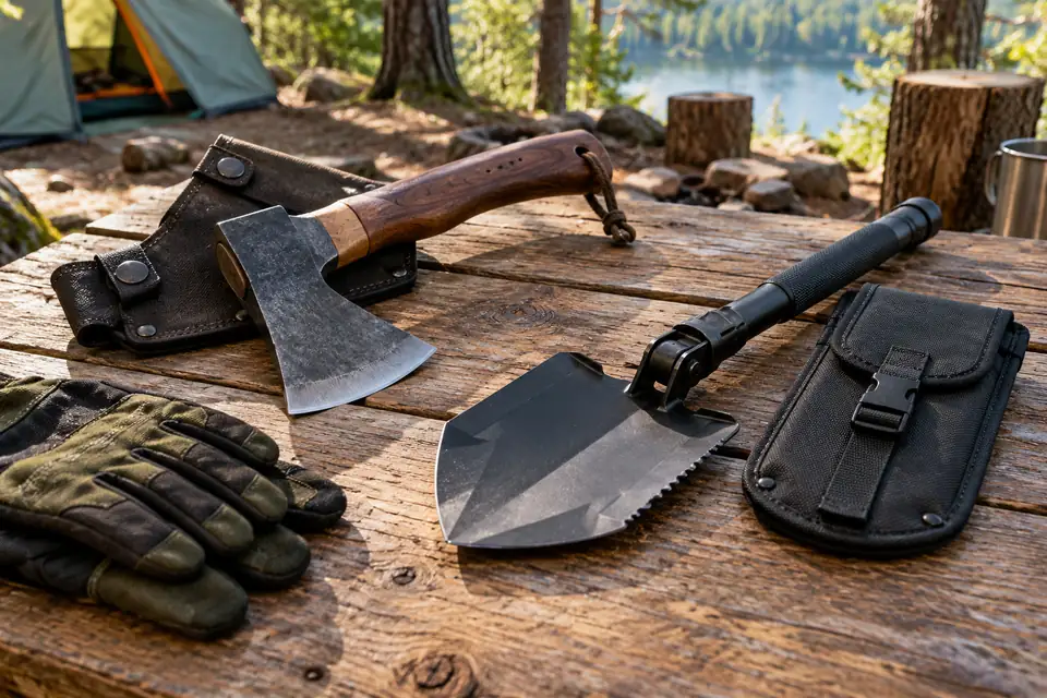 Hache de camping et pelle de survie pliante