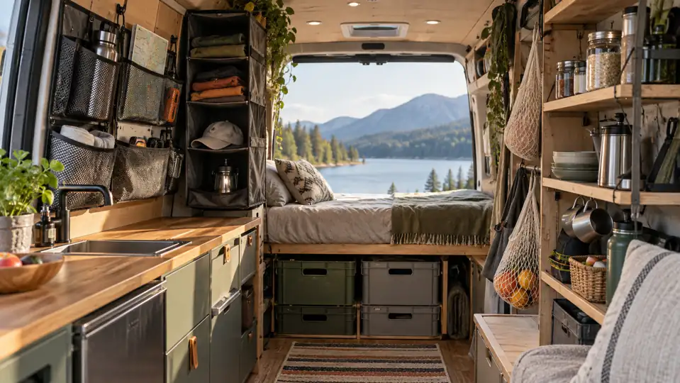 Rangements organisés à l’intérieur d’un camping-car
