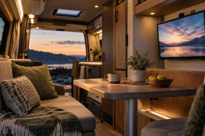 Télévision compacte dans un camping-car moderne