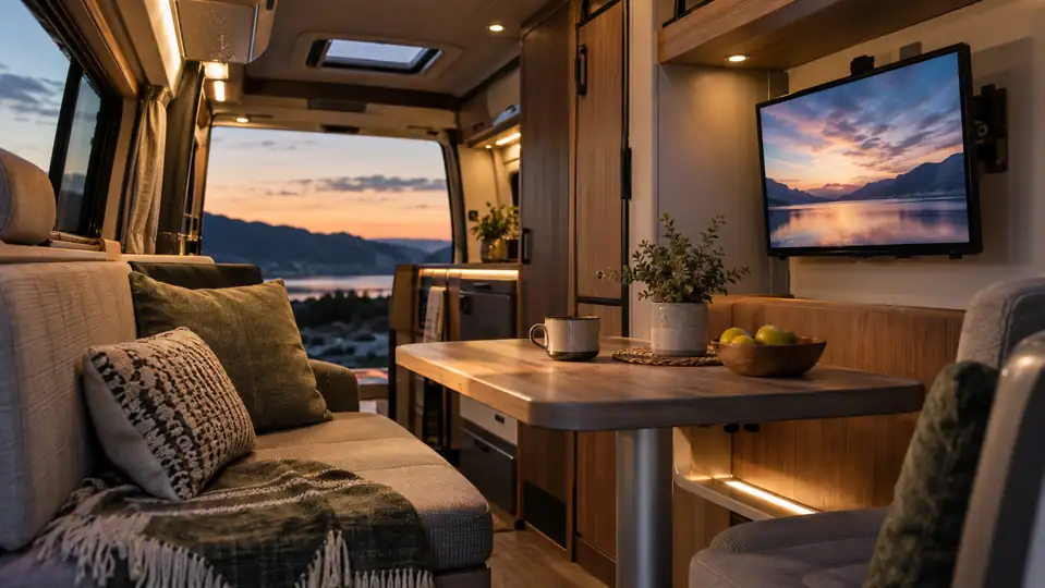 Télévision compacte dans un camping-car moderne