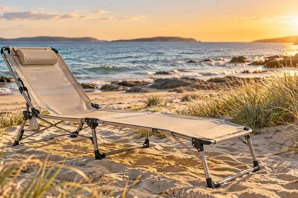 Transat pliable posé sur une plage