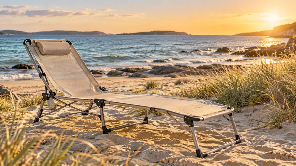 Transat pliable posé sur une plage